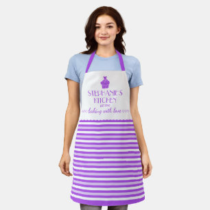 Cupcake Name Baking With Love Stripe Purple Apron