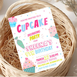 Cupcake Party Decorating Birthday Invitation 