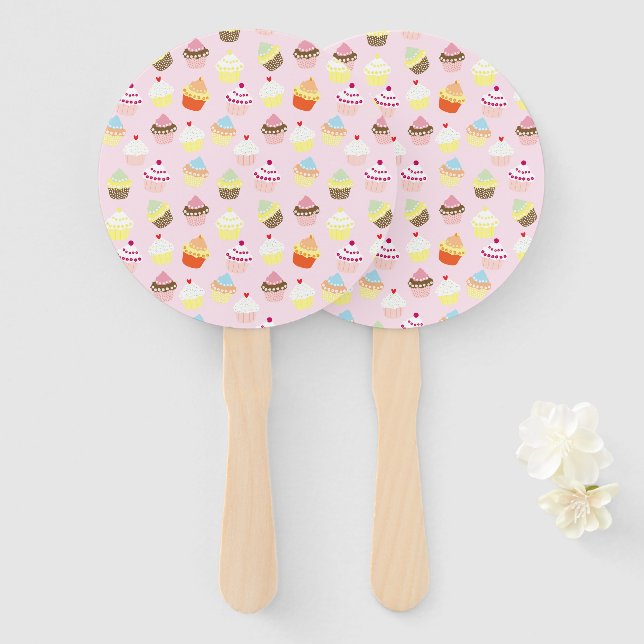 Cupcake Party Hand Fans (Front and Back)
