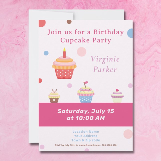 Cupcake Party Pink Birthday Invitation  (Cupcake Party Pink Birthday Invitation - Back)