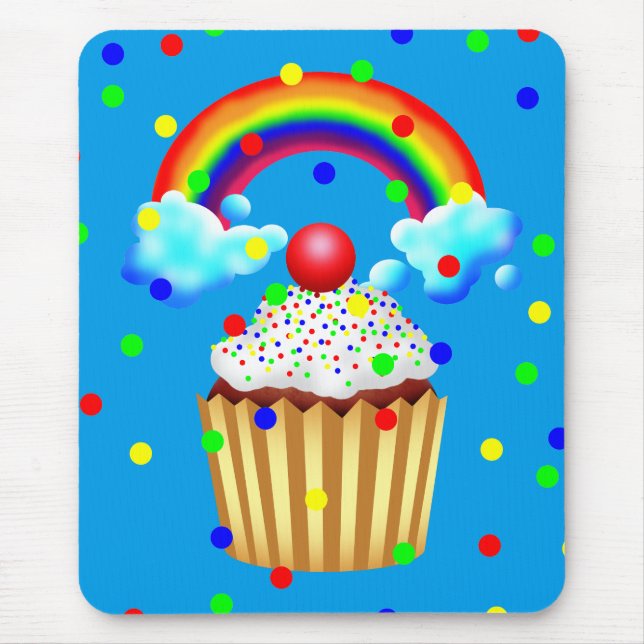 Cupcake Party with Rainbow & Sprinkles Mouse Pad (Front)