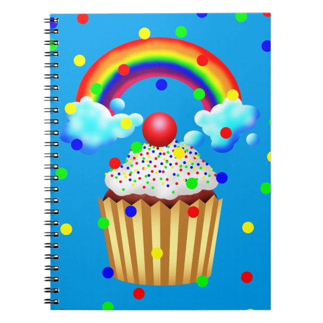 Cupcake Party with Rainbow & Sprinkles Notebook (Front)