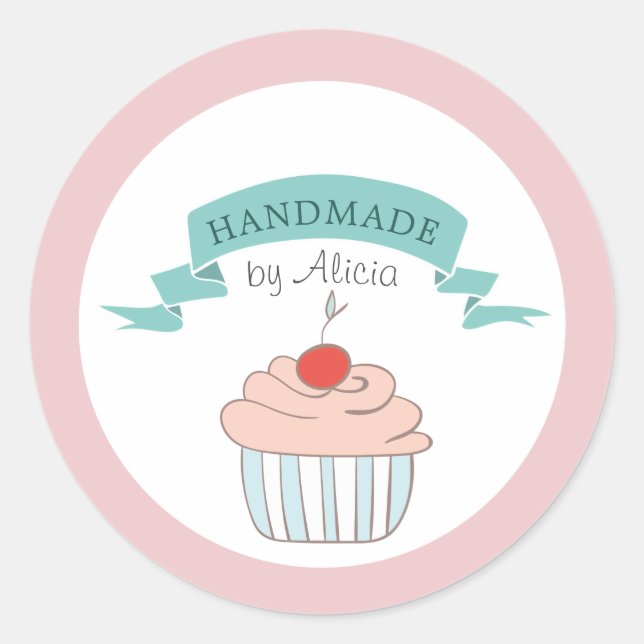 cupcake pastel cute handmade monogram classic round sticker (Front)