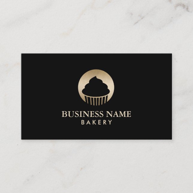 Cupcake Pastry Bakery Chef Black & Gold Business Card (Front)