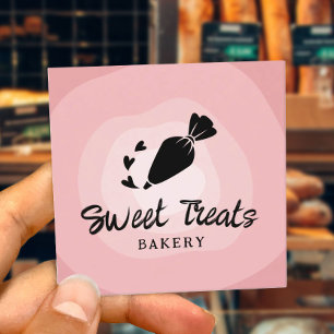 Cupcake Pastry Cake Bakery Piping Bag Cute Pink Square Business Card