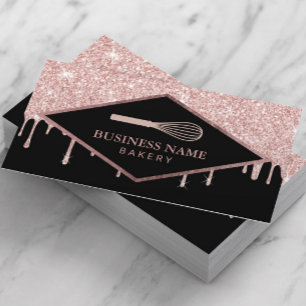 Cupcake Pastry Cake Bakery Whisk Rose Gold Drips Business Card