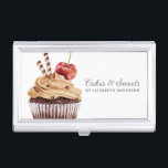 Cupcake Pastry Chef Bakery Business Card Business Card Holder<br><div class="desc">A cute chocolate cupcake with a cherry on top decorates this bakery business card case. Personalise it with your name and business information. Designed for you by Blackberry Boulevard.</div>