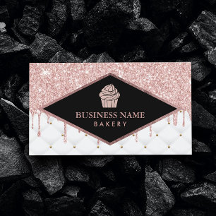 Cupcake Pastry Chef Bakery Rose Gold Glitter Drips Business Card