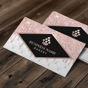 Cupcake Pastry Chef Rose Gold Glitter Drips Bakery Business Card