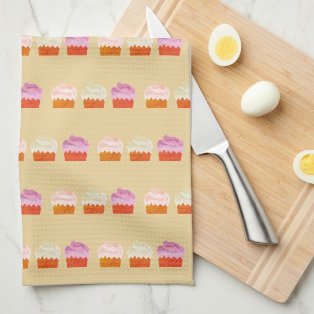 Cupcake Pattern Colourful Illustration Baker  Tea Towel (Quarter Fold)