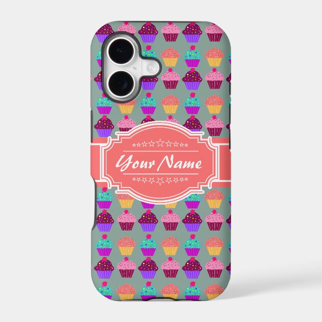 Cupcake Pattern Coral Personalised Name (Back)
