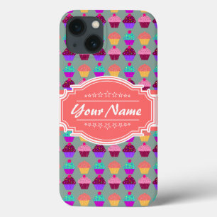 Cupcake Pattern Coral Personalised Name iPhone 13 Case