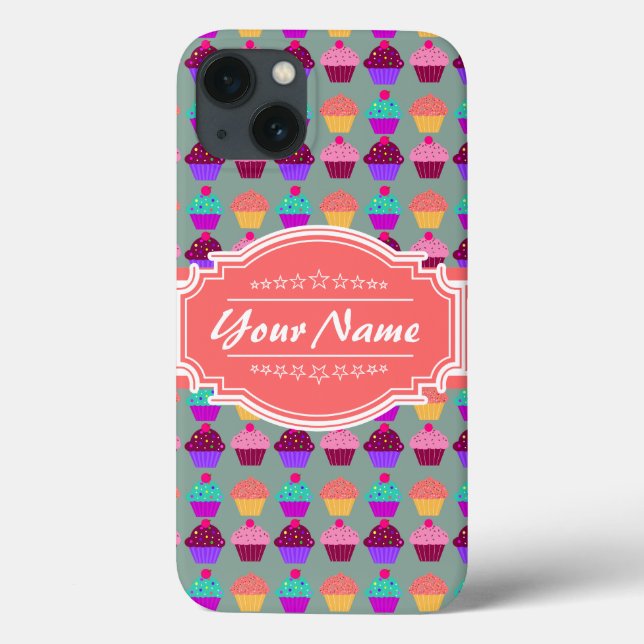 Cupcake Pattern Coral Personalised Name Case-Mate iPhone Case (Back)