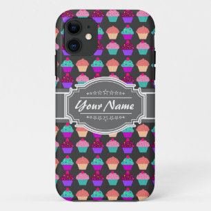 Cupcake Pattern Gray Personalized Name Case-Mate iPhone Case