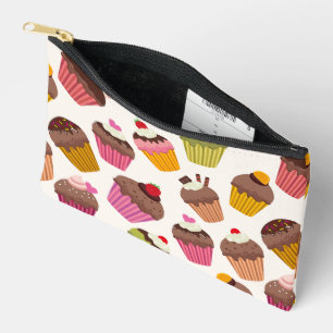 Cupcake Pattern, Muffin Pattern, Chocolate, Hearts Accessory Pouch