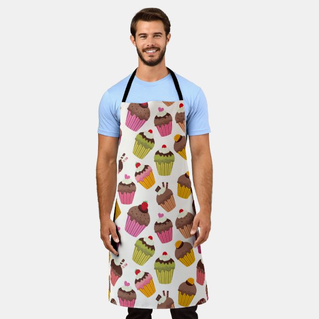 Cupcake Pattern, Muffin Pattern, Chocolate, Hearts Apron (Worn)