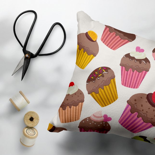 Cupcake Pattern, Muffin Pattern, Chocolate, Hearts Decorative Cushion (Creator Uploaded)