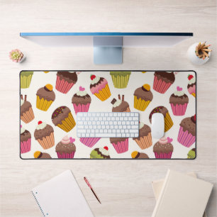 Cupcake Pattern, Muffin Pattern, Chocolate, Hearts Desk Mat