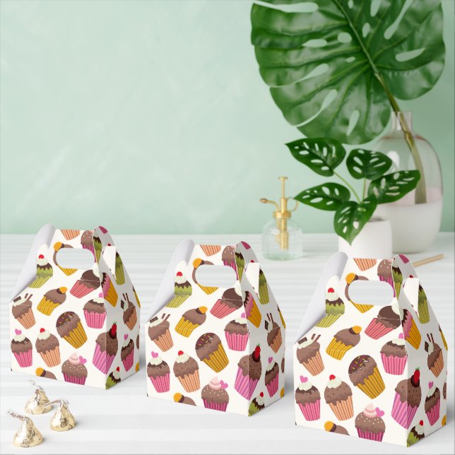 Cupcake Pattern, Muffin Pattern, Chocolate, Hearts Favour Box (Multiple)