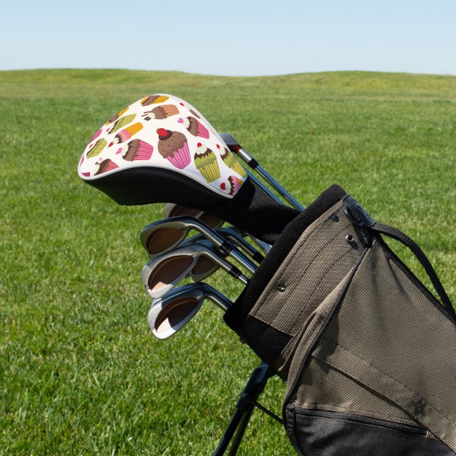 Cupcake Pattern, Muffin Pattern, Chocolate, Hearts Golf Head Cover (In Situ)