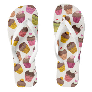 Cupcake Pattern, Muffin Pattern, Chocolate, Hearts Jandals