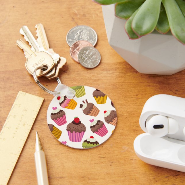 Cupcake Pattern, Muffin Pattern, Chocolate, Hearts Key Ring (Desk)