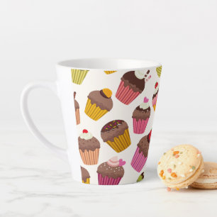 Cupcake Pattern, Muffin Pattern, Chocolate, Hearts Latte Mug