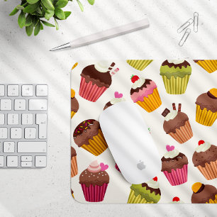 Cupcake Pattern, Muffin Pattern, Chocolate, Hearts Mouse Pad