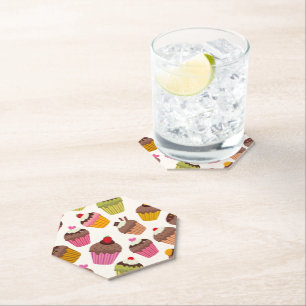 Cupcake Pattern, Muffin Pattern, Chocolate, Hearts Paper Coaster