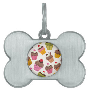 Cupcake Pattern, Muffin Pattern, Chocolate, Hearts Pet ID Tag