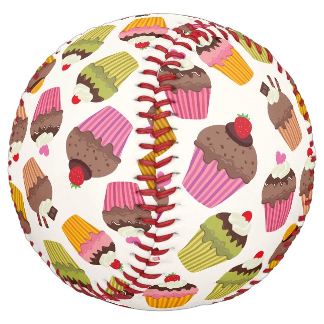Cupcake Pattern, Muffin Pattern, Chocolate, Hearts Softball (Angled)