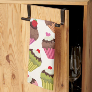 Cupcake Pattern, Muffin Pattern, Chocolate, Hearts Tea Towel