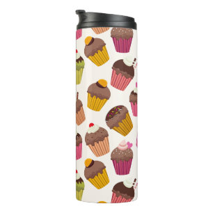 Cupcake Pattern, Muffin Pattern, Chocolate, Hearts Thermal Tumbler