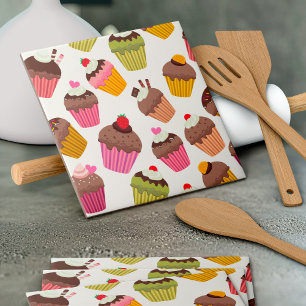 Cupcake Pattern, Muffin Pattern, Chocolate, Hearts Tile
