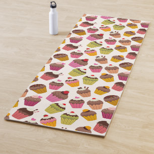 Cupcake Pattern, Muffin Pattern, Chocolate, Hearts Yoga Mat