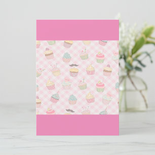 Cupcake Pattern Pink Gingham Invitation