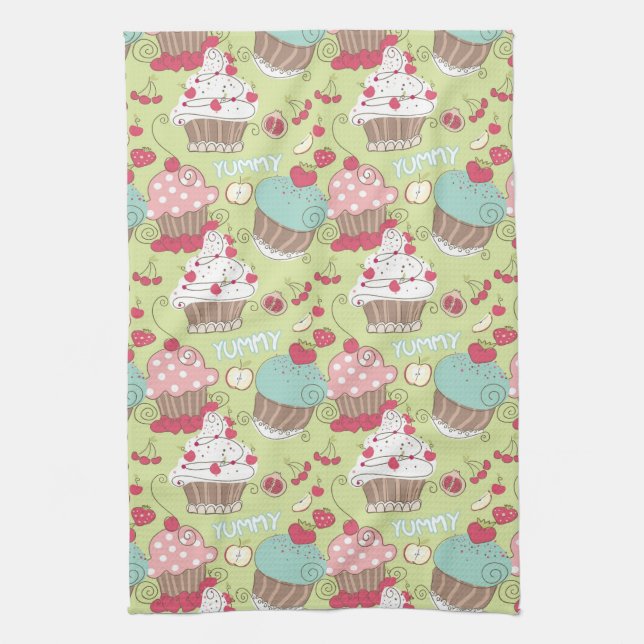 Cupcake pattern tea towel (Vertical)