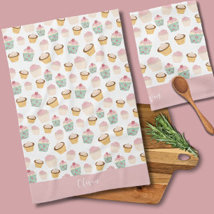 Cupcake pattern tea towel