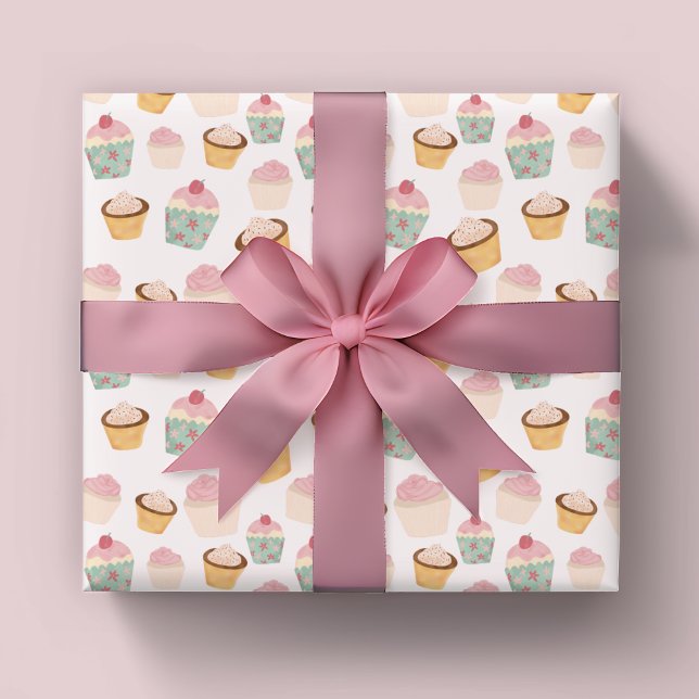 Cupcake Pattern Wrapping Paper (Cute cupcake sweet treat themed wrapping paper rolls.)