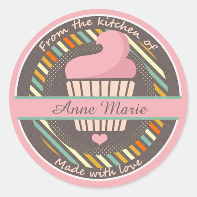 Cupcake Personalised Made With Love Classic Round Sticker (Front)