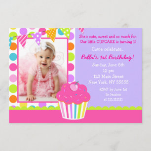 Cupcake Photo Birthday Party Invitation