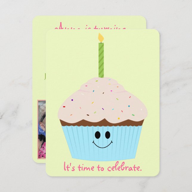 Cupcake Photo Template Party Invitation (Front/Back)