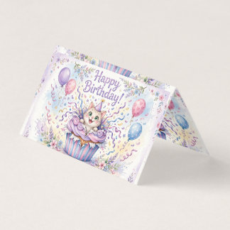 cupcake piñata bursting cute cat birthday card