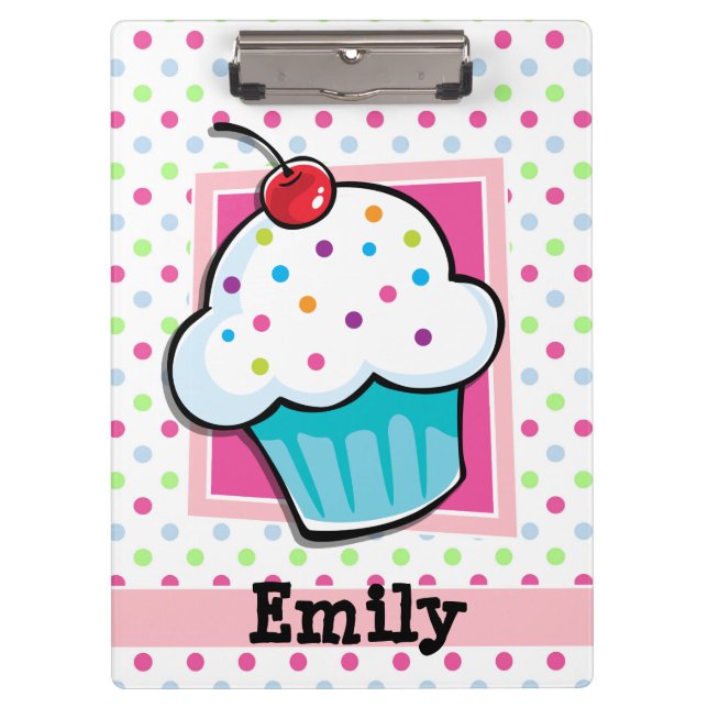 Cupcake, Pink, Blue, Green, Polka Dots Clipboard (Front)