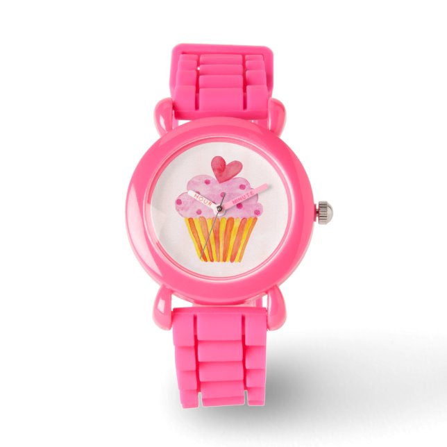 Cupcake pink glitter girl kids Watch (Front)