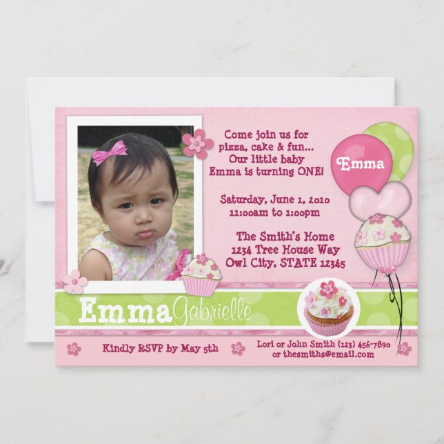 Cupcake Pink Invitation ADORABLE (photo) (Front)