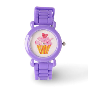 Cupcake pink red glitter girl kids Watch