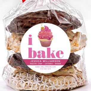 Cupcake Pink Red Gold Pastry Chef Bake Bold Type Classic Round Sticker