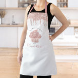 Cupcake Pink Rose Glitter Drips Bakery Pastry Chef Apron<br><div class="desc">Here’s a wonderful way to add to the fun of baking. Add extra sparkle to your culinary adventures whenever you wear this elegant, sophisticated, simple, and modern apron. A sparkly, pink rose gold cupcake, glitter drips, and handwritten typography overlay a white background. Personalise with your name, business, or other copy....</div>