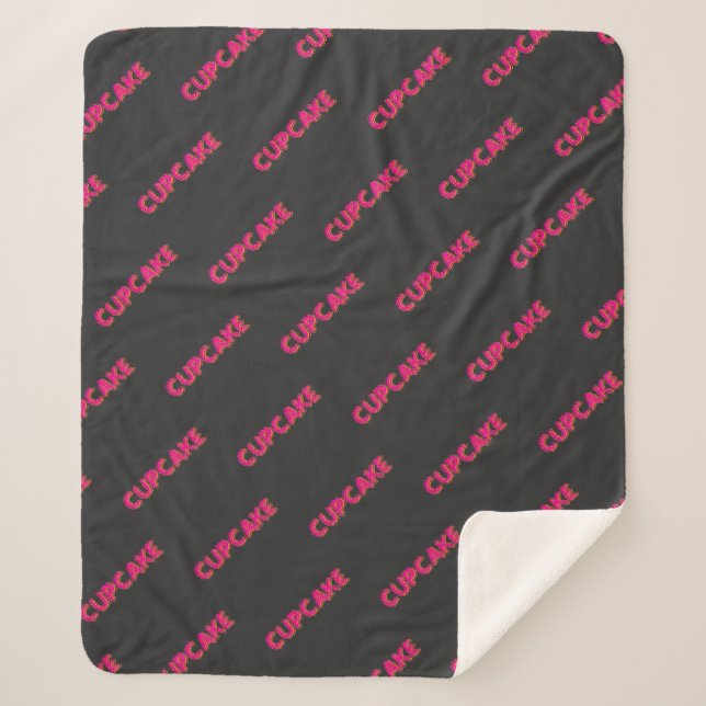 Cupcake Pink Text Custom Black  Sherpa Blanket (Front)